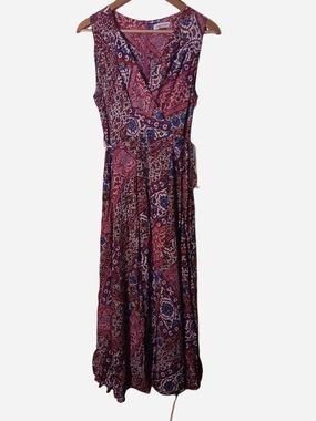 Calvin Klein - Sleeveless Faux Wrap Patchprint Maxi Dress - Pink/Navy - Sz 12